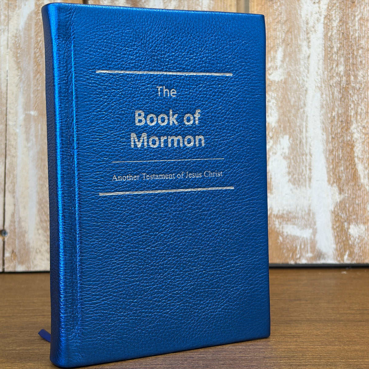 Metallic Blue Cowhide Hardcover Book of Mormon