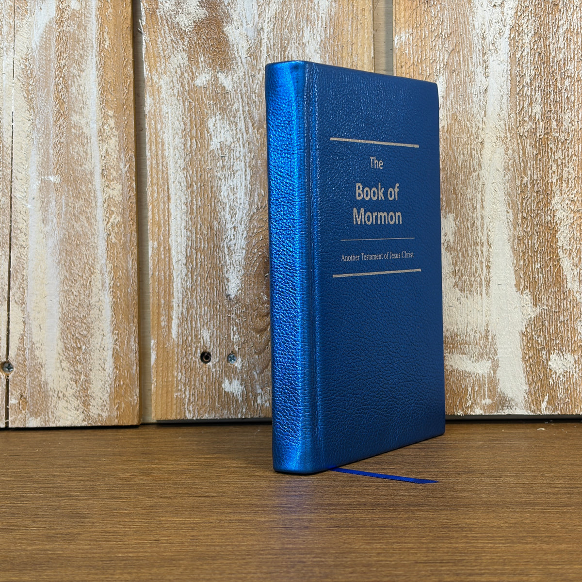 Metallic Blue Cowhide Hardcover Book of Mormon