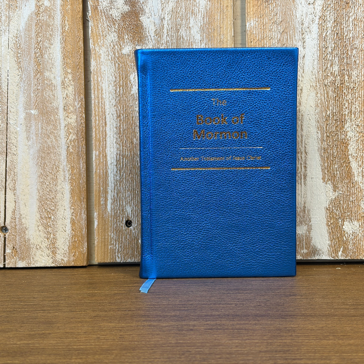 Metallic Blue Cowhide Hardcover Book of Mormon