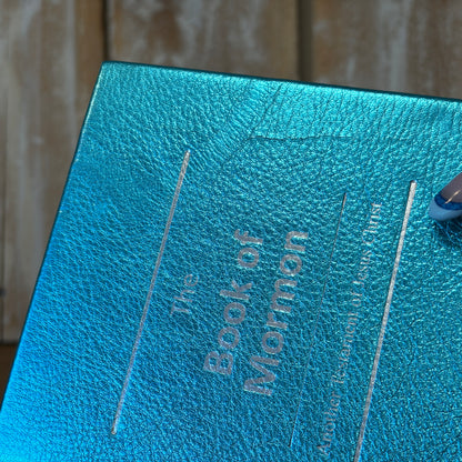 Metallic Turquoise Cowhide Hardcover Book of Mormon