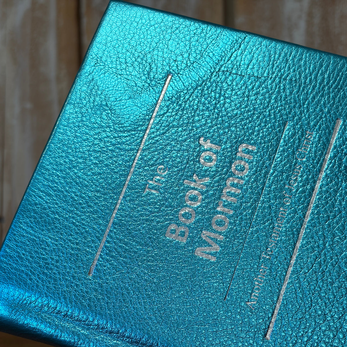 Metallic Turquoise Cowhide Hardcover Book of Mormon